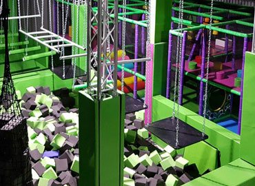 Ninja warrior course floating boards at Flip Out, Chester